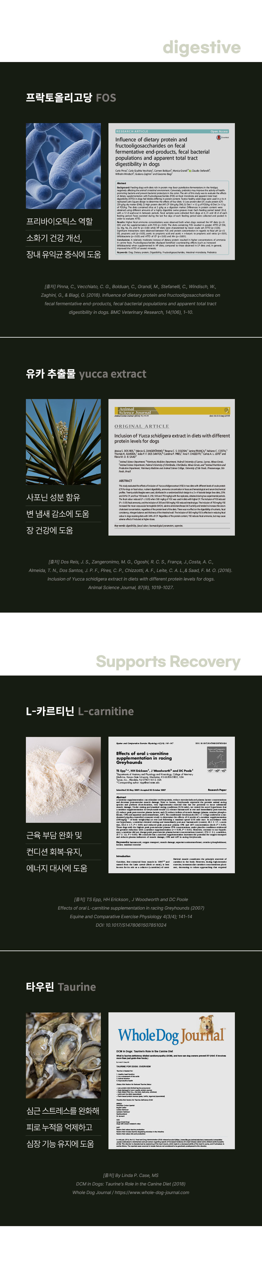 프락토올리고당·유카추출물·L-카르니틴·타우린 원료 사진과 논문 자료